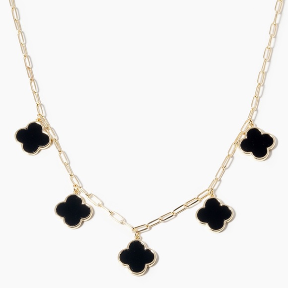 QUATREFOIL BLACK MULTI PENDANT NECKLACE GP - Picture 3 of 3
